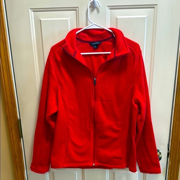 Lands' End Vibrant Red Polartec Fleece Jacket Zip up Jacket size XL / 18 - Picture 1 of 6